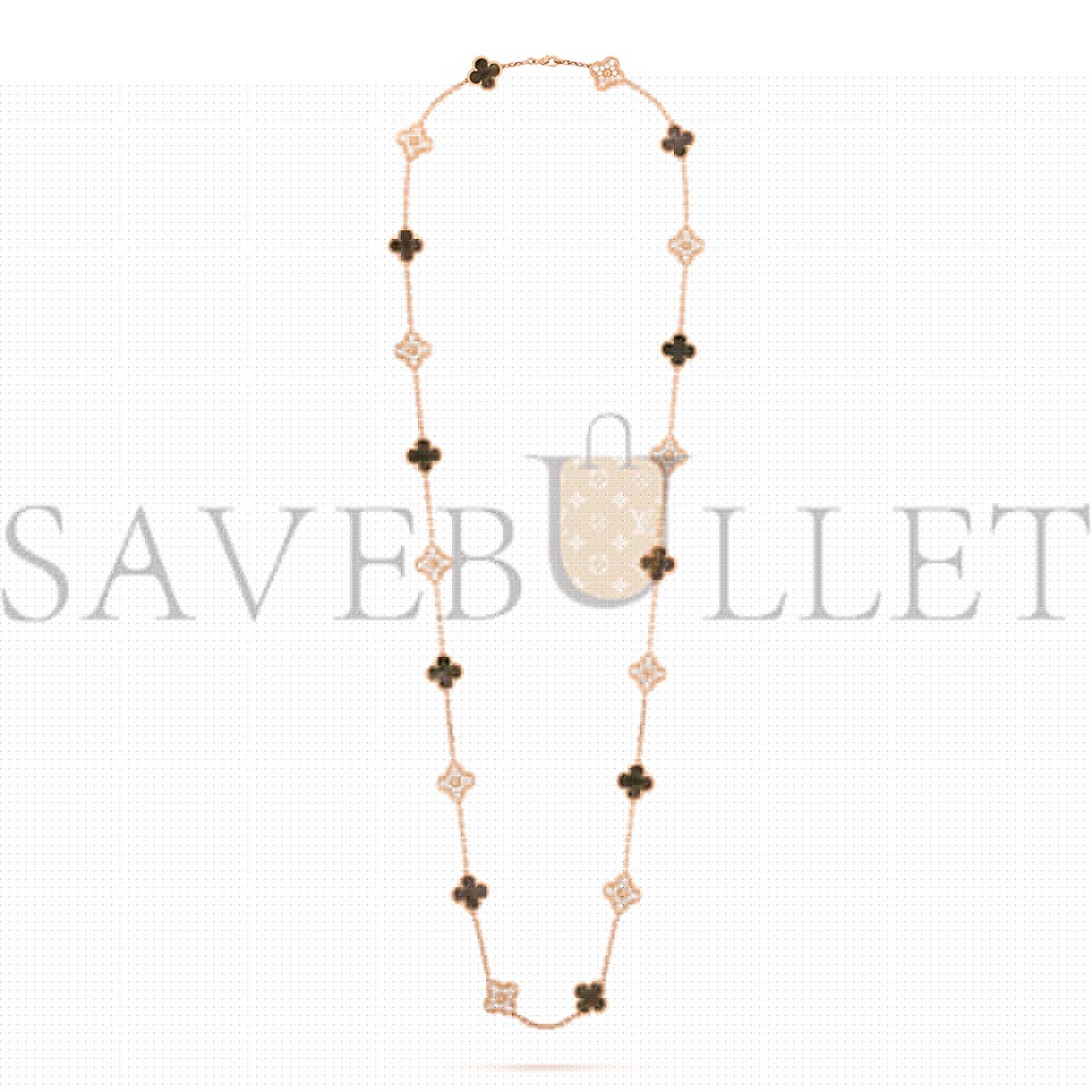 VAN CLEEF ARPELS VINTAGE ALHAMBRA LONG NECKLACE, 20 MOTIFS - ROSE GOLD, DIAMOND, MOTHER-OF-PEARL  VCARP2R000